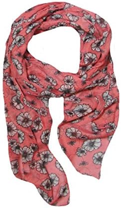 Coral Sketched Daisy &amp; Bumble Bee Print Lightweight Scarf