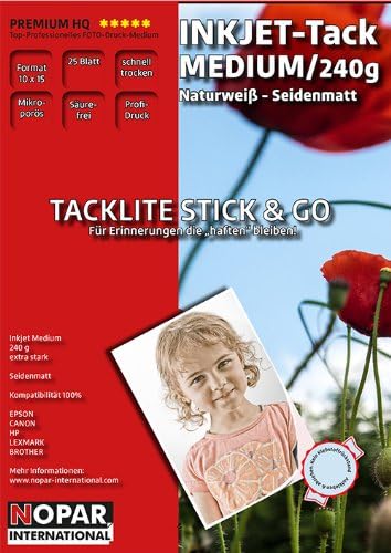 tacklite Stick & Go โ Matte Photo Paper (Silk, Self-Adhesive, Repositionable and Removable, 10 x 15 cm