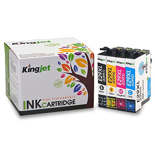 Kingjet 4 Stück kompatible Epson T29xl (T2991XL T2992XL T2993XL T2994XL) Multipack Tintenpatronen mit Chip und Füllstandsanzeige für Epson Expression Home XP-235 XP-245 XP-247 XP-332 XP-335 XP-342 XP-345 XP-432 XP-435 XP-442 XP-445 (1x Schwarz/ Cyan/ Magenta/ Gelb) - 6