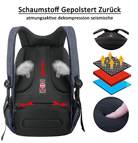 Norsens Notebook Laptop Rucksack 15,6 Zoll Gepolstert Wasserdichter Business Rucksack Damen Schwarz - 5