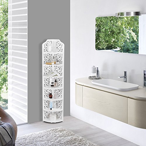 Finether weißes Regal Eckregal Stehregal Standregal Steckregal im Barock Stil für Wohnzimmer Badezimmer aus WPC wasserdicht 7 Böden 20 x 20 x 118 cm schmal weiß - 6