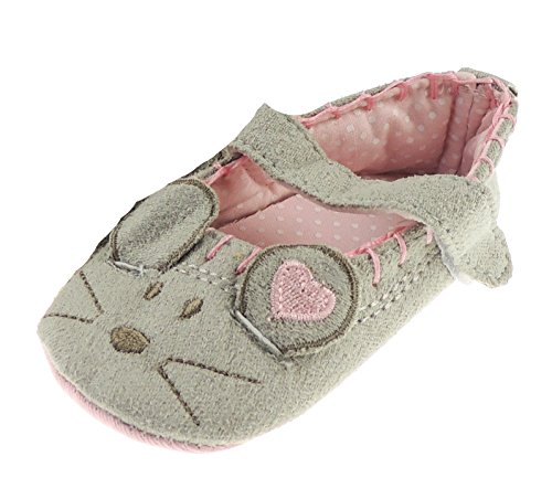 Baby Girls Cotton First Walker Grey Mouse Shoes Slippers Velcro Straps In 0-6 Months