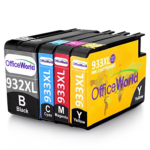 OfficeWorld Kompatible Patronen Ersatz für 932XL 933XL Tintenpatronen mit Neuer Chips Hohe Kapazität für Officejet 6100 6600 6700 7110 7610 7612 [Bitte beachten Sie 7510 7512 kann nicht verwendet werden] (1 Schwarz, 1 Cyan, 1 Magenta, 1 Gelb)