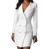 Giacche da Abito Elegante Blazer Donna Manica Lunga con Scollo a V Abito da Giorno Doppio Petto Abiti Casual Vestito Tailleur