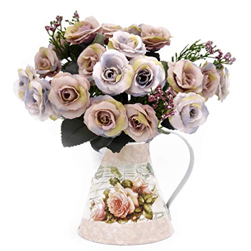LCCL Fiori Artificiali Vintage Rose di Seta Mini Ferro Vaso Tavolo Camera da Letto Hotel Decorazione della casa