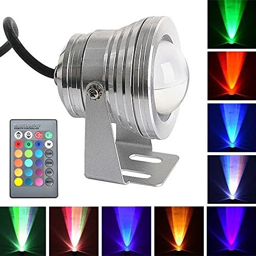 Happton 10W 12V Waterproof Underwater RGB Decor Spotlight/Wall Lighting with Remote Controller for Landscape Garden Lawn Pool Pond Rockery Fountain,Sliver