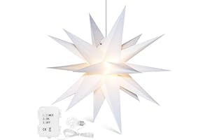 ‎QIJIEDA Qijieda 3D Weihnachtsstern Beleuchtet Batterie mit Timer - 45cm led Christbaumspitze Stern, Adventsstern Stern Zum Dekorieren von Weihnachtsbaum, Innenhof, Balkon Und Garten
