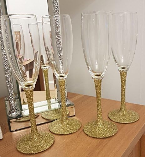 Tall Slim Glitter Glass with Ribbon (Gold)