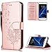 Produktbild FNBK Hülle Kompatibel mit Samsung Galaxy S7 Edge Hülle Leder Rosegold Löwenzahn Blumen Handyhülle Holster Leder Flip Wallet Cover Tasche Stand Case Card Slot Magnetverschluß Kratzfestes Schutzhülle