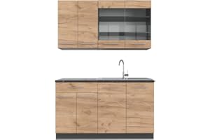 ‎VICCO Vicco Singleküche Fame-Line, Goldkraft Eiche/Anthrazit, 140 cm ohne Arbeitsplatte