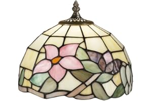 Paralume Tiffany Ambra Con Fiori Rosa 102 Vetri Originali Tiffany Lavorati A Mano - Misure Ø 25 Cm - Paralume Modello Perenz T618U