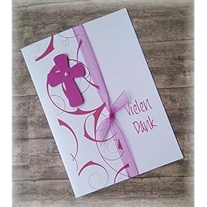 Danksagung Danksagungskarte Danke Kommunion Konfirmation Firmung Taufe Kreuz pink fuchsia