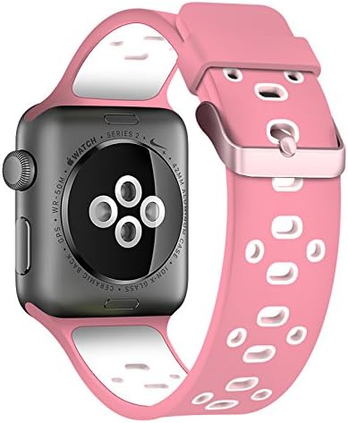 Apple Watch 38mm Bands, Coukou Silicone Sport Straps Replacement Wristband Bracelet for Apple Watch Series 2, Series 1 - Bright Pink / White