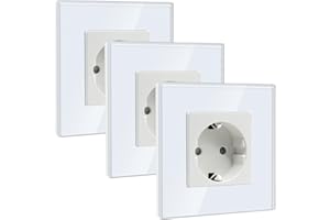 BSEED Schuko-Steckdose, 1-Gang, 3er-Pack, 16 A, Glasplatte, 86 x 86 mm, Weiß
