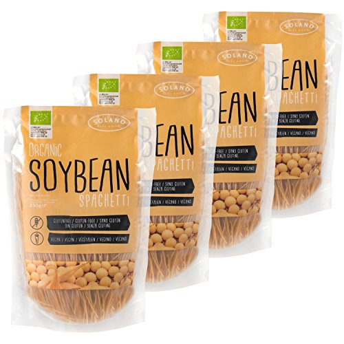 Solano Spaghetti di Soia Gialli Bio Senza Glutine - 4 x 250 gr - Spaghetti Cinesi Vegan - Dieta Proteica con Pochi Grassi e Calorie
