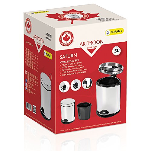 Art Moon Saturn Oval Abfalleimer Kosmetikeimer Treteimer mit Pedal 5 Liter Edelstahl 23X17X30 cm - 5