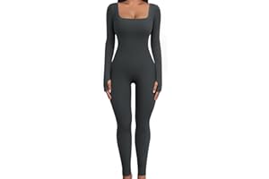 Svanco Ribbed Unitards Women Full Body Romper Square Neck Yoga Jumpsuit Long Sleeves Skinny Tracksuit Workout Playsuits Outfit S-L