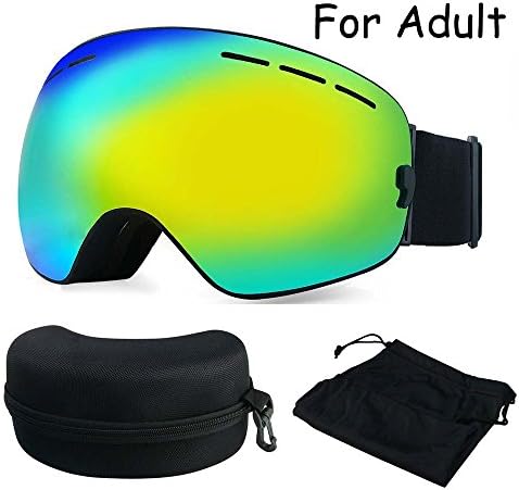 Ski Goggles, ZNY Frame-Less Skiing Snowmobile Skate Snowboard Goggles With Spherical Wide View Detachable UV400 Protection PC Lens For Men Women (Black Frame + Gold Lens)