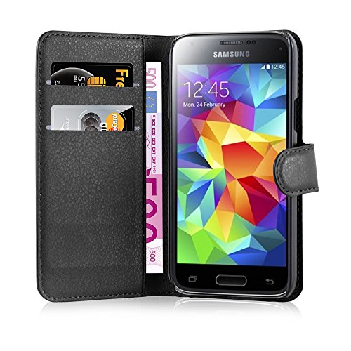 Cadorabo – Book Style Hülle für Samsung Galaxy S5 MINI / S5 MINI DUOS (SM-G800F) – Case Cover Schutzhülle Etui Tasche mit Standfunktion und Kartenfach in PHANTOM-SCHWARZ - 4