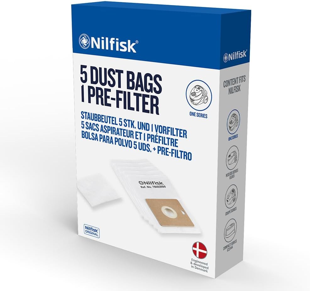 5 Bolsas Aspiradoras Nilfisk One + Pre-filtro - Recambio Original - (78602600)