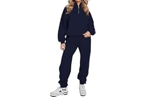 REORIA Women Warm Half Zip Cotton Lounge Wear Sets Soft Co Ord Sets Plus Size Two Piece Outfit Thick Tracksuits Full Set With Fleece Lining