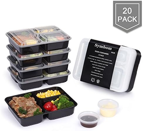 20 Pack Symbom Meal Prep Containers Reusable Food Storage Plastic with Lids, Stackable Lunch Boxes 1L for Microwavable Dishwasher Freezer Safe + 6pcs Sauce Cups - BPA Free