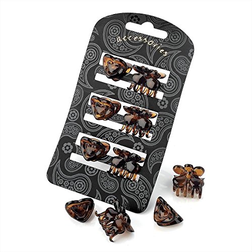 6 Piece Heart & Flower Mini Hair Claw Clip Clamp Hair Accessory - Black Or Brown Brown - 28126