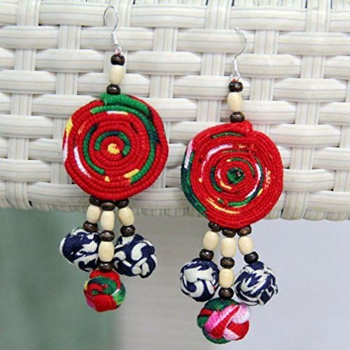 WE National Style Jewelry Long Earrings Handmade Wood Beads Jewelry , Red And Blue,red and blue