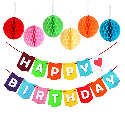 eBoot Happy Birthday Banner Girlande mit 6 Stück Bienenwabe Ball für Party Dekoration