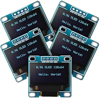 Allianztec 5 Pieces 0.96 Inch OLED Module 12864 128x64 SSD1306 Driver IIC I2C Serial Self-Luminous Display Board Compatible with Arduino Raspberry PI (Blue)