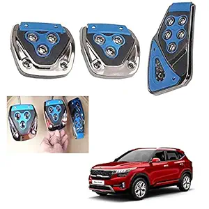Allure Auto 3 Pcs Sports Anti-Skid Car Pedals (Manual Shift) kit Pad Covers Set (Blue) for Kia Seltos