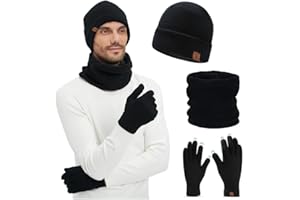JYCY 3PCS Beanie Hat Scarf Touchscreen Gloves Set for Men and Women Winter Warm Knit Hat Fleece Lined Unisex mens gifts