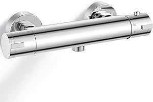 Thermostatic Shower Mixer, Bevankly Exposed Thermostatic Shower Mixer Taps Valve Anti Scald Tap, Wall Mounted Shower Mixer Bar with Anti-Scald Control Valve, Brass, 150mm