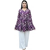 LOVEYORA Women Rayon Floral Printed Alia Cut Short Kurti | V-Neck Long Sleeve Flared Tunic Top for Women & Girls