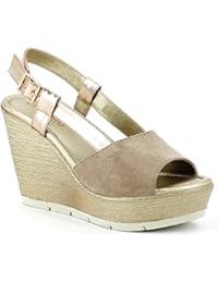 INBLU - Sandalias de vestir de piel sintética para mujer beige Corda 38