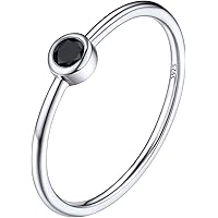 Silvora Schlichter Damenring stapelbar mit Weißen/Schwarzen Zirkonen aus S925 Silber Einacher schlichter Ring mit rundem/Herz