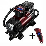Compresor de aire de neumáticos metálico Portátil de OMorc, Regalo incluye que Medidor de Neumáticos Digital *1, Bolso de Nylón *1, Fusible de vehículo *1, Adaptadores adicionales *3, Compatibilidad con el coche, bicicletas, motocicletas, bolas de deportes y otros inflables