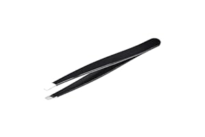 Amazon Basics Slant Tip Professional Stainless Steel Tweezer for Effective Hair Removal, Ideal for Daily Beauty Regimen, with Travel Case, Black, 1-Pack