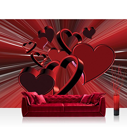 Vlies Fototapete 400x280 cm PREMIUM PLUS Wand Foto Tapete Wand Bild Vliestapete - 3D Tapete Abstrakt Herzen Streifen Linien Tunnel Bahnen Liebe 3D rot - no. 854