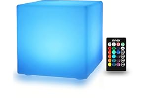 MR.GO 8" Rechargeable Veilleuse LED Cube Lumineux Couleur Changeante Lampe d'ambiance avec Télécommande, 16 RGB Couleurs, Dimmable Lampe de Chevet pour Accueil Décoration et Éclairage