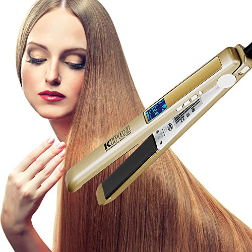 KIPOZI Pro Haarglätter Ionen Glätteisen Salon 230 Digital LCD ionische Titan-Platten Anti-Spliss Haarstyling Dual-Spannung (100-240 V,Gold) - 2