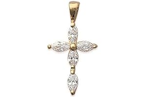 LES PLAISIRS DE STELLA Pendentif en Plaqué Or et Oxyde de Zirconium - Croix avec Strass, Brillants Blanc - Bijoux Femme Homme Mixte