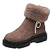 Produktbild MYMYG Damen Winter Warme Plüsch Schneestiefel Flock Pelz Reißverschluss Stiefel Runde Kappe Freizeitschuhe Frau Mädchen Modisch Wildleder Mittel Flache Schuhe Stiefeletten