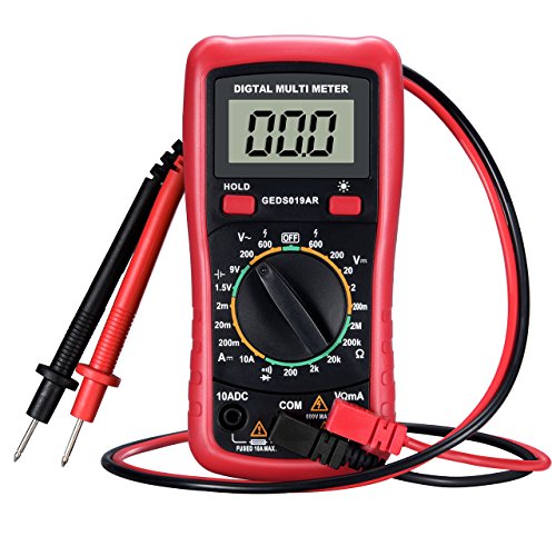 Digitaler Multimeter, TopElek Digital Multimeter mit Batterietestfunktion, Amp / Volt / Ohm Meter, Manual-ranging Multitester / VOM für Messspannung / Strom / Widerstand / Frequenz / Diode / Durchgang / Diode mit LCD-Hintergrundbeleuchtung-Anzeige, Rot