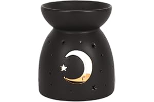 JJA Quemador de cera para derretimiento, quemador de aceite con corte de luna negra, aceites esenciales y cera derretidos, soporte para luz de té, fragancia para aromaterapia para el hogar, brujería