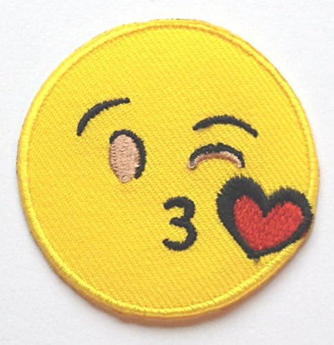 Emoji Patch Embroidered Iron on Badge Applique Patch Embroidered Iron on Badge Applique Motif DIY Customize Bag Hat T-Shirt Collectible Throwing Kiss Face Heart
