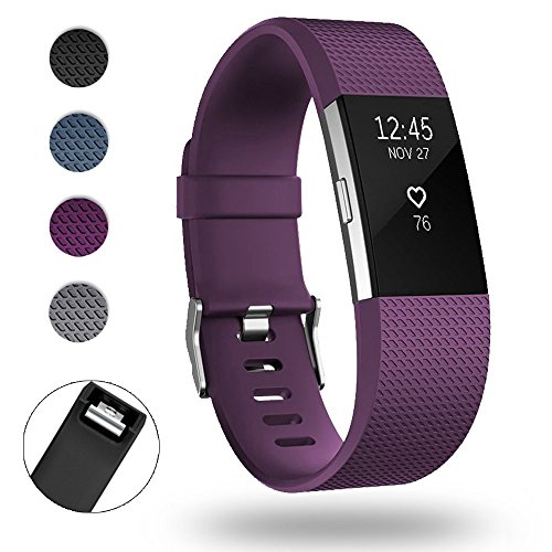Correa Fitbit Charge 2, Surtidos Moda Silicona Deportes Recambio de Pulseras Ajustable Accesorios para Fitbit Charge 2 Grande Pequeño?Unisex (5.5-6.7", Púrpura)