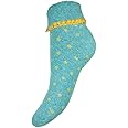 Joya Luxurious Cuff Bed Wool Blend Socks UK 4-7 EU 36-40 Aqua With Yellow Spots