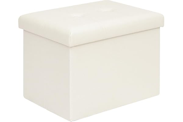 Bonlife Vikbar förvaringspall av konstläder med förvaringsutrymme, rektangulär sittbänk med hårt lock, för vardagsrum, hall, 42 x 32 x 32 cm