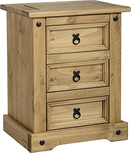DL Global - 01733 252267 Mercer 's Furniture-comodino con 3 cajones (Distressed Wax Pine